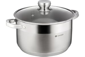 Daniks Standard Marmite Inox 24 cm 6.5 Litres, Faitout avec Couvercle en Verre, Tous Feux y Compris Induction, avec Échelle de Mesure, Argent