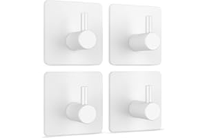 virea Ganci da parete auto-adesivi senza forare set di 4 in bianco - Ganci adesivi idrorepellenti in acciaio inox - Fino a 8 kg - Ganci per asciugamani o accappatoi - Per bagno e cucina, ecc.