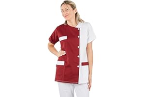 Hurry Jump Label blouse Tunique médicale Col rond 3 poches manches courtes Piqué aspect cotelé moderneCouleurs Blanc Pressions inoxydables Lavage Machine 90 degrés ou industriel