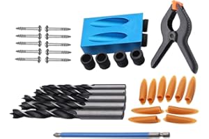 NUZAMAS Set di guide per la perforazione dei fori, punte di localizzazione ad angolo di 15 gradi, kit per la lavorazione del legno con morsetto per la lavorazione del legno Utensili manuali per la