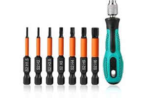K Kwokker 7Pcs 50mm Hex Allen Key Bit Set, S2 Steel Metric Hex Head Allen Wrench Drill with Mini Handle Screwdriver, 1.5MM-6MM 1/4" Hex Shank Magnetic Inner Hexagon Screwdriver Bit