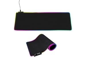 DAWRIS Gamingowa podkładka pod mysz RGB, 800 x 300 mm, XXL, duża, 14 trybów oświetlenia, 7 kolorów LED, wodoszczelna, antypoślizgowa, do klawiatury, komputera, biurka, czarna