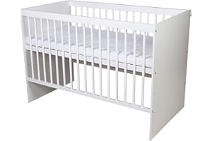 KMbaby Cuna Tany White 120 x 60 cm - Cuna con somier de láminas 3 Niveles Regulable en Altura - Madera de Pino lacada