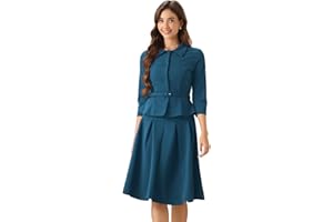 Allegra K Tailleurs-Jupes Femmes Ensemble de Costume d'affaires Tenues de Bureau 2 Pièces Veste Blazer avec Ceinture Jupes Plissées