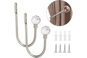 Coolnice 2 Pezzi Ganci Fermatende Decorativi Tenda Ganci Fermatende,a Muro Ganci a U Fermatenda, Diamante di Cristallo Metallo Supporto, per Soggiorno Camera da Ufficio Sala da Pranzo-Argento