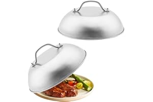 Konesky Juego de 2 campanas de acero inoxidable para hamburguesas con mango antiquemaduras, campana de fusión para hamburguesas con queso, 22 cm de diámetro, para hamburguesas con queso, Konesky4612