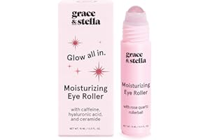 grace & stella Under Eye Brightener with Rose Quartz Rollerball - Hyaluronic Acid & Caffeine Eye Serum for Dark Circles and Puffiness - Travel Size Toiletries - Vegan Skincare (15ml / 0.51floz)