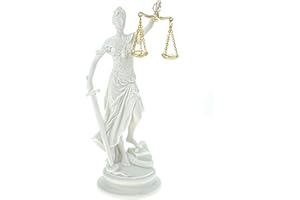‎KREMERS SCHATZKISTE Kremers Schatzkiste Alabaster Justitia Göttin Figur Skulptur runder Sockel BGB Recht Gerechtigkeit 21 cm weiß Gold