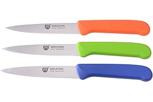 GRÄWE set de 3 couteaux à légumes, acier inoxydable, multicolore (orange/vert/bleu), super aiguisé
