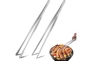 TRAUMARKEU Pinze Cucina Professionale. 2 Pezzi Pinzette Multifunzione In Acciaio Inossidabile da 30 Cm.Pinzette Lunghe Dritte con Manici Seghettati per Barbecue.Strumento da Cucina.Morsetto Per Bistecca.