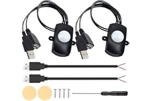 Xiatiaosann USB 5V DC12-24V 2A Mini Pir Motion Sensor Schalter, Infrarot-aktivierte LED-Schalter Controller LED-Bewegungsmelder Schalter mit USB Bare Drähte, Schraubendreher (2 Pack)