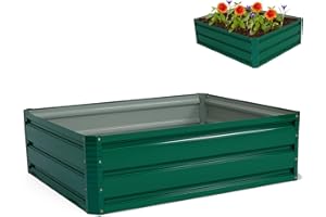 GiantexUK Raised Garden Bed, Galvanized Metal Rectangular Planter Box with Open Bottom, Outdoor Elevated Flower Pots Grow Box Container for Vegetables Herbs Plants (100 x 79 x 30cm, Dark Green)