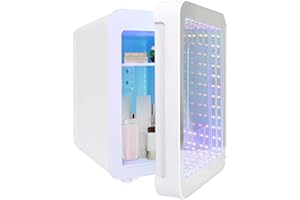 eklipt Mini Fridge, Skincare Fridge with RGB LED Mirror(4 Liter/6 Can), AC/DC Portable Mini Cooler & Warmer for Drinks, Cosmetics/Makeup/Skincare,White, For Bedroom, Office and Car