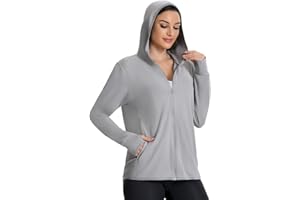 QXURkut Felpa Donna con Zip e Cappuccio, Protezione Solare UV UPF50+, Manica Lunga Giacca Sportiva Leggera Sun Hoodie con Tasche