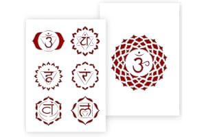 QBIX Stencil Chakra - Stencil Tutti Chakra - Yoga, Stencil per meditazione - Formato A5 - Stencil riutilizzabile per bambini fai-da-te adatto per pittura, cottura, artigianato, parete, mobili