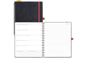 POPRUN Agenda 2025 Semainier D'août 2024 à déc 2025 Scolaire - Couverture Souple à Spirale, Onglets Mensuels, Papier 80 g/m², Boucle de Stylo Autocollante - Format 26,5 x 21,5 cm, Noir