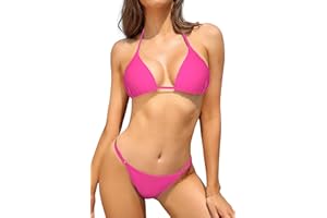 SHEKINI Traje de Baño de Dos Piezas Mujer Acolchada Clásico Ajustable Halter Triángulo Bikini Top Bikini Tanga Brasileño Cintura Baja Bikini Bottom Bikini de La Playa