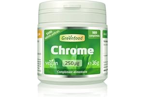Greenfood Chrome, 250 μg, dose élevée, 180 comprimés, vegan - pour un métabolisme des macronutriments normal. SANS additifs artificiels, sans OGM.