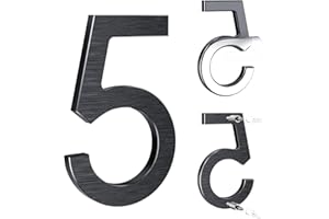 Yafimea Número de casa exterior negro 12,5 cm – En aluminio macizo con acabado cepillado, adhesivo o con tornillos, resistente al clima – Para puerta, pared, valla, garaje (5)