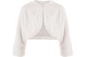 Linjinx Enfant Fille Cape de Mariage en Fausse Fourrure Gilet Boléro Cardigan Princesse Soirée Cérémonie Baptême Manches Longues Veste de Demoiselle d'honneur 2-12 Ans