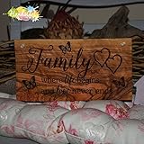 Olivenholzschild - Family where life begins and love never ends -