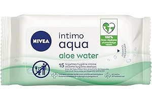 NIVEA Intimo Aqua Lingettes Hygiène Intime (1 x 15 Pces), Lingettes nettoyantes hydratantes à l’Aloe Vera & Extrait de Magnolia, Lingettes intimes biodégradables