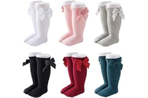 FedMois 6 paia di calze lunghe con fiocco bimbi bambini calzini al ginocchio in cotone