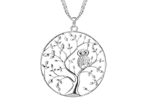 Ouran Długi naszyjnik dla kobiet, drzewo życia z zawieszką w kształcie sowy dla dziewcząt, różowe złoto i srebro, łańcuszek z kryształem CZ