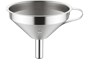 TIJAR Funnel Stainless Steel 10cm Funnel, Quality Food Grade Funnels, Easy to Store with Ring holder, Dishwasher Safe (10cm, stainless_steel)