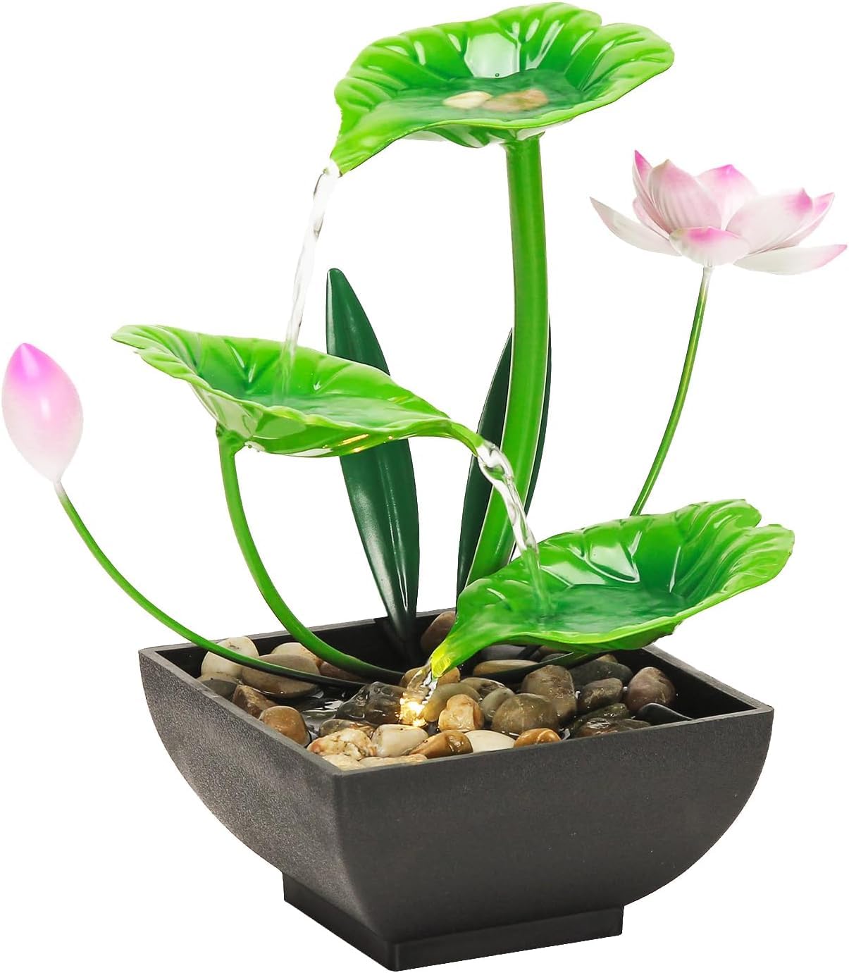 NISHIV Waterfall Fountain Indoor Water Fountain 3-Tier Lotus Desk Fountain Relaxation Tabletop Fountain Home Decor Including 