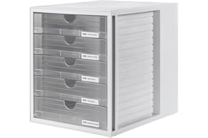 Cassettiera portadocumenti HAN SYSTEMBOX – design accattivante per documenti fino al formato C4, 5 cassetti chiusi, grigio chiaro-traslucido, 1450-63