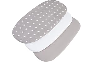 Medi Partners Baby Spannbettlaken Kinderwagen Laken 86x40 3-Pack Bettlaken Stubenwagen - 100% Baumwolle Fitted Sheet für Beistellbett Babybett Bezug (Weiße Sterne-Weiß-Graue)
