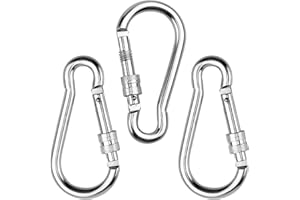 HIOIP 3 Piezas Mosquetón Acero Inoxidable, M8 Mosquetones Pequeños de Bloqueo Cierre de Rosca de Trabajo Pesado Carga para Exteriores Senderismo Escalada Camping Complementos Bomberos