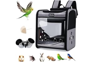 AZULLANSE Bird Cage Backpack with Standing Pole, Large Pet Travel Cage with Stainless Steel Clamping Cups, 1 Plastic Tray, 1 Molar Stone, Foldable, for Birds, Cockatiels, Parrots