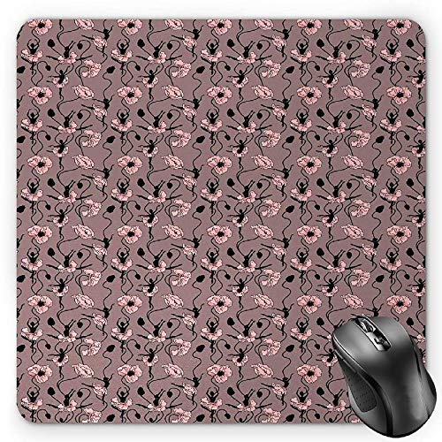 Preisvergleich Produktbild BGLKCS Abstract Mauspads,Blooming Flowers and Ballerina Silhouettes Dance Figures with Petals,Standard Size Rectangle Non-Slip Rubber Mousepad,Rose Black Dried Rose