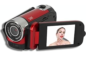 1080P HD Digitalkamera, 16 facher Zoom Vlogging Videokamera Camcorder mit 2,4 Zoll drehbarem Bildschirm für Fotografie, Tragbare 16 MP Selfie Kamera mit Fülllicht für (Rot)
