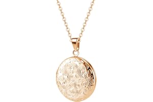 TOFBS Collana da Donna Medaglione Ciondolo Apribile Locket Portafoto Pendente in Acciaio Inox Rotondo Vintage Collana di Foto Argento Regalo per Ragazze Donne