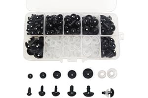 FANGZIDM 132 Stück Sicherheitsaugen mit Unterlegscheiben 6-14mm Schwarz Kunststoff Spielzeugaugen für Puppenherstellung Spielzeuge Zubehör DIY