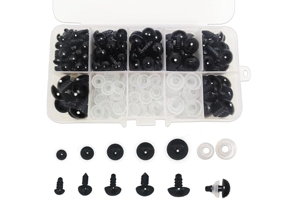 FANGZIDM 132 Pièces Yeux de Sécurité avec Rondelles de 6-14mm Yeux de Jouet en Plastique Noir pour Fabrication de poupées DIY Loisirs Créatifs