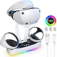 TERRIFI Charger Dock Station for PS5 VR2, Fast Charging Dock with LED Light, Dual Controller Charging Station for PSVR2, RGB Light, Headset Display Stand, Magnetic Connector, Includes Type-C Cable