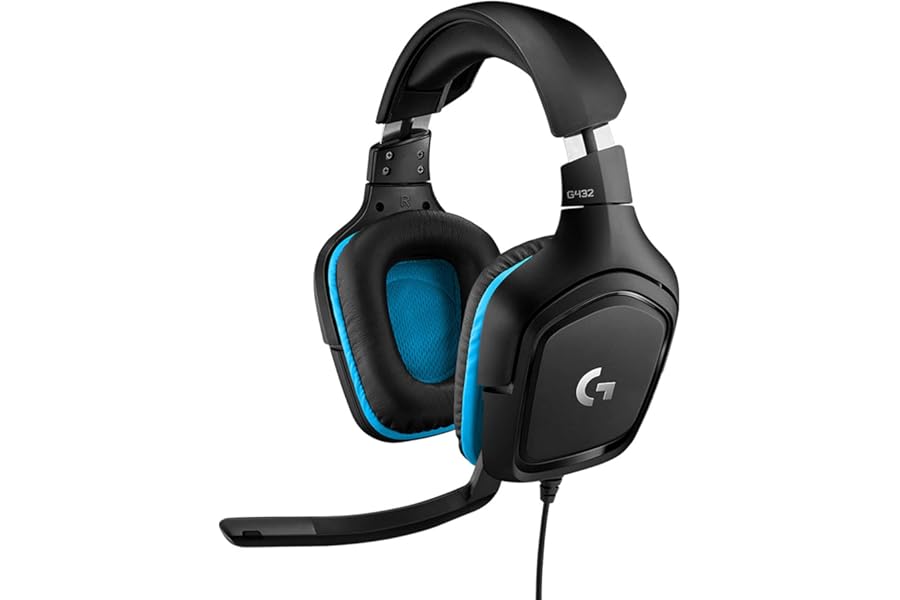 Logitech G G432 Wired Gaming Headphones, Audio Surround 7.1, DTS: x 2.0, 50 mm Driver, 3.5 mm USB Jack, Flip-to-Mute Microphone, Lightweight, PC/Mac/Xbox One/PS4/Nintendo Switch, Black/Blue