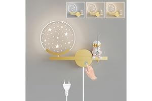 KZT Applique Murale Interieur LED Dimmable avec Interrupteur Tactile Lampe murale avec Prise Lampe de Chevet pour garçons et filles Astronaute Veilleuse Enfant 8W Lumière murales Chambre D'enfant