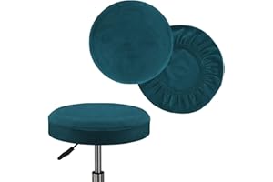 FASCINATDECO Velvet Bar Stool Covers Round Stool Cushion Covers Stool Chair Seat Covers Barstool Slipcovers Set of 2, Feature Stretchy Thick Bouncy Fabric Washable (Deep Teal,Medium)