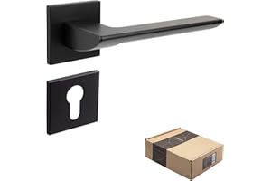 APECS ELECTRA PZ - Maniglia per porte interne, nera opaca, moderna, per porta di casa, porta interna con rosette quadrate, maniglia con materiale di fissaggio