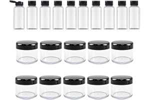 BQRKOTM 20 Piezas Botellas Pequeñas de Plastico Transparente, Botes Pequeños para Rellenar Botella Cosmetica Vacio con Tapón de Rosca Blanco, Kit de Botellas de Viaje Cosméticos Accesorios De Viaje