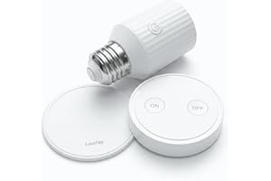 LoraTap Douille Ampoule Sans Fil avec Télécommande, Adaptateur E26/E27 pour Plafonniers, Placards et Lampes à Chaînette, Support Enfichable, Interrupteur de Lampe Sans Fil, 60W Max