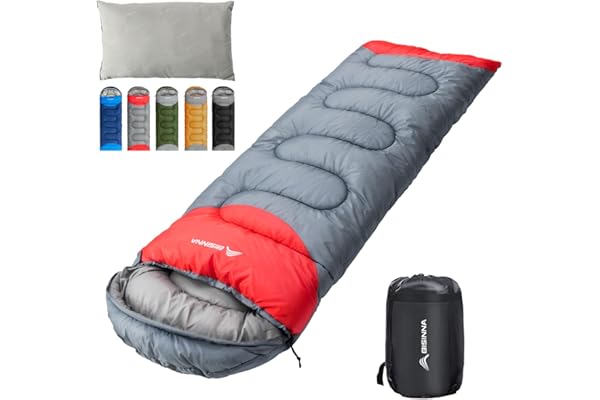 BISINNA Sac de Couchage avec Oreiller - Sac de Couchage Chaud Léger 4 Saisons Imperméable avec Un Sac de Compression pour Adultes en Plein Air Camping