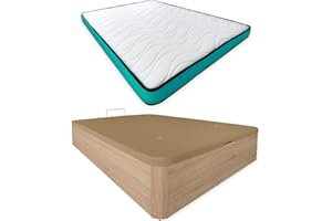 mattfy - Pack Colchón Viscoelástico Vega Reversible + Canapé Madera Abatible Gran Capacidad | Color Cambria 135 x 190