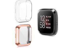 CAVN 2 Packs Compatible with Fitbit Versa 2 Screen Protector, TPU Plated Versa 2 Screen Protector Case Rugged Cover Full-Cover Scratch-Proof Protective Bumper Shell Case for Versa 2 Smartwatch
