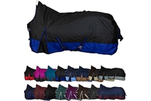 RL24 - Weidedecke High Neck Basicline 600D – Regendecke & Übergangsdecke – wasserdichte Outdoordecke mit Kreuzbegurtung – Pferdedecke in Schwarz/Royalblau – Größe 135cm (Polarfleecefutter)